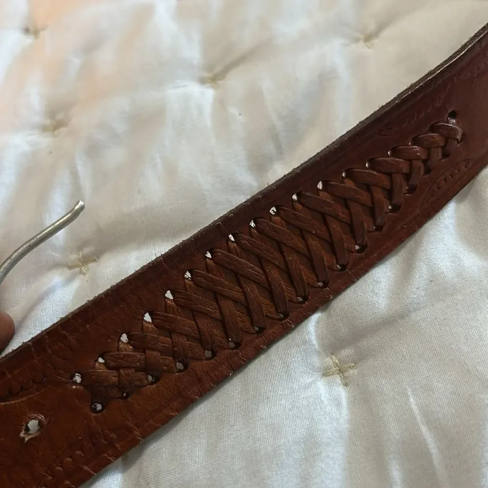 Men's Brown Leather Belt with decorative weaving -size 42